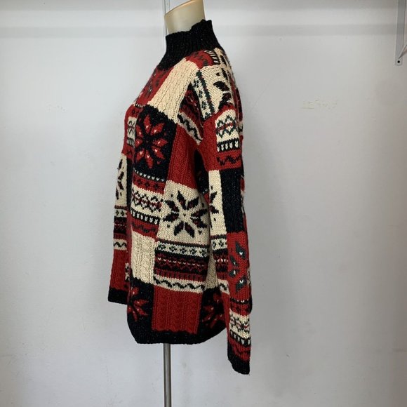 Jones New York Women’s chunky Wool hand knit sweater  holiday Size medium - Picture 4 of 5